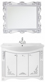 Водолей Мебель для ванной "Кармен 105" белая/серебро, зеркало в раме – фотография-1